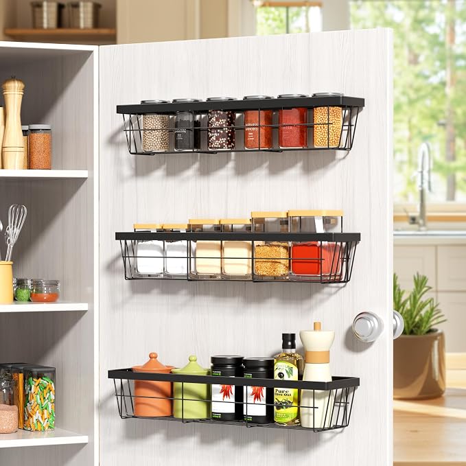 3PCS Cabinet Door Organizer,Self Adhesive Kitchen Cabinet Organizer,Over the Door Organizer Storage Box,metal Pantry Door Organizer,Storage shelf rv must haves. (Blackiron) - Image 2