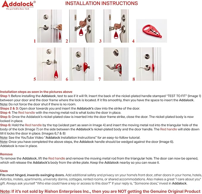The Original Portable Door Lock for Travel & Home Security, Durable 1-Piece Door Latch Lock for Houses, Apartments, Hotels, Motels, Dorms & AirBnBs - Lock the Door & Stay at Home or Away - Image 6