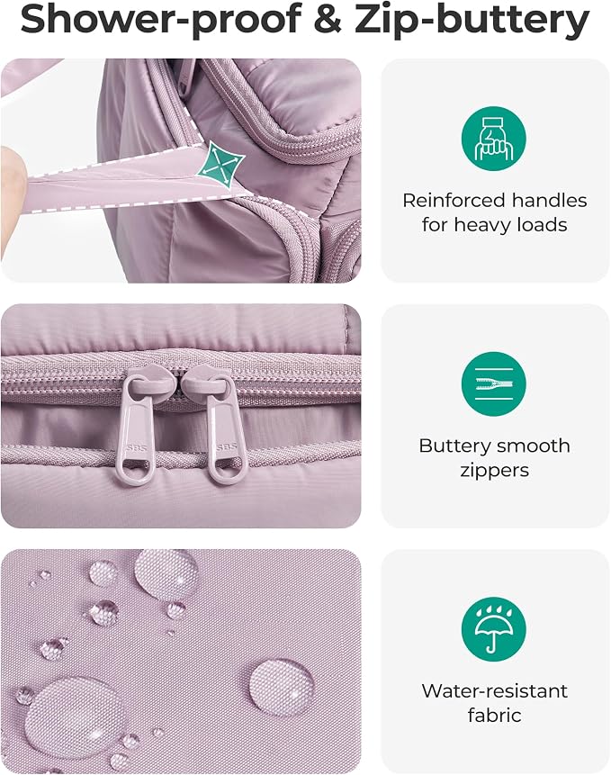 BAGSMART Puffy Travel Toiletry Bag, Roomy Makeup Bag with Multi-Pockets for Full-Sized Toiletries & Accessories, Purple - Image 7