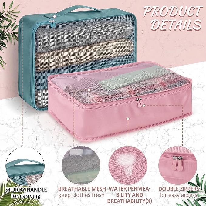 Silkfly 12 Pcs Packing Cubes for Suitcase Travel Luggage Bags Bulk Mesh Organizer Set for Hiking Camping, XL, L, M Size(Pink, Gray Blue) - Image 3