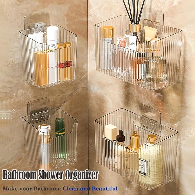 Lae Nuvole Adhesive Cabinet Door Organizer, 2 Pack Wall Shower Caddy, Clear | 4 Adhesive Straps, No Drill Wall Mount, Renter Friendly, BPA-free Stackable; Fits Bathroom, Kitchen, Apartment, Pantry, RVs - Image 4