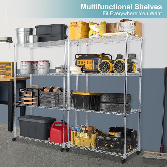 Whitmor 4 Tier Storage Shelves, Heavy Duty with Wheels, 400 lbs Capacity per Shelf, Max 1600 lbs Total, Adjustable Shelving Unit for Garage, Kitchen, Bathroom, 36" L x 18" W x 59" H, Chrome - Image 5