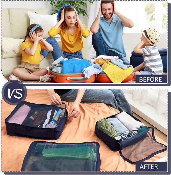 Silkfly 12 Pcs Packing Cubes for Suitcase Travel Luggage Bags Bulk Mesh Organizer Set for Hiking Camping Backpacking Clothes Accessories (Navy Blue,XL, L, M Size) - Image 4