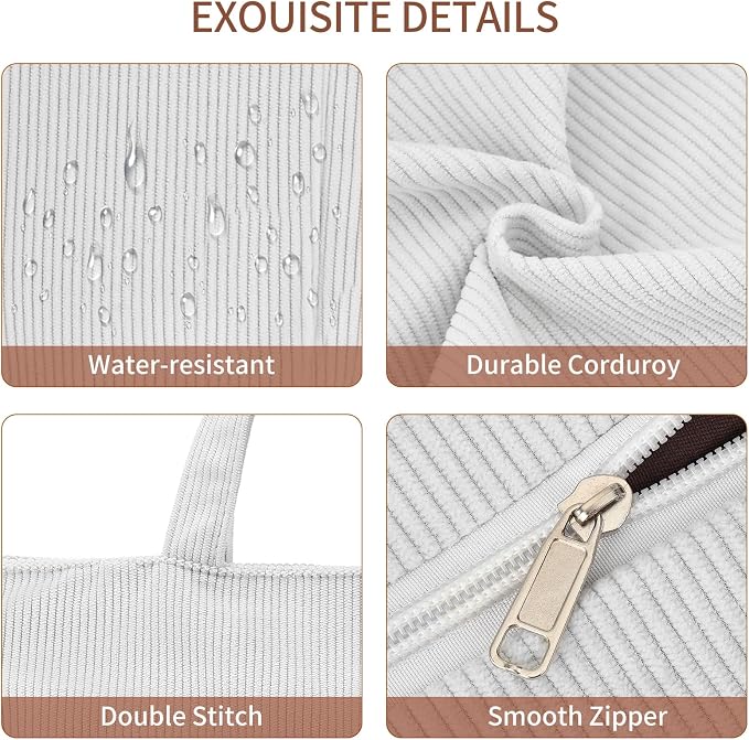 Corduroy Tote Bag for Women Crossbody Bags Lightweight Handbags Shoulder Bag with Zipper Pockets for Work Shopping - Image 5