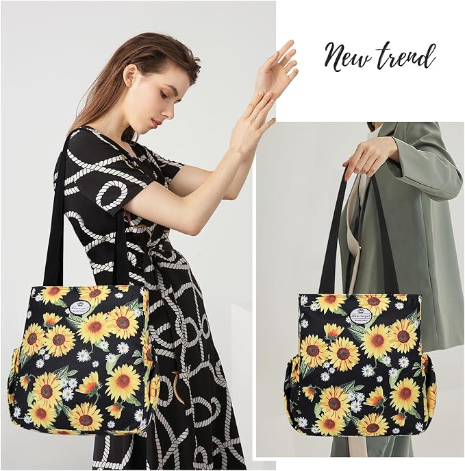 HUA ANGEL Floral Tote Bag - Casual Shoulder Bag Daily Tote Bag with Zipper Gym Travel Shopping Work Handbag for Women - Image 6