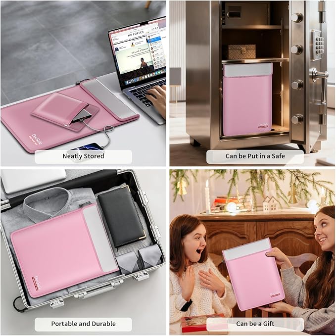 DocSafe Fireproof Document Bag (5200℉) with Fireproof Organizer Travel Case,Heat Insulated Fire＆Water Resistant 8 Layers Safe Money Bag Storage for Important Documents,Cash,Power Bank,Valuables,Pink - Image 5