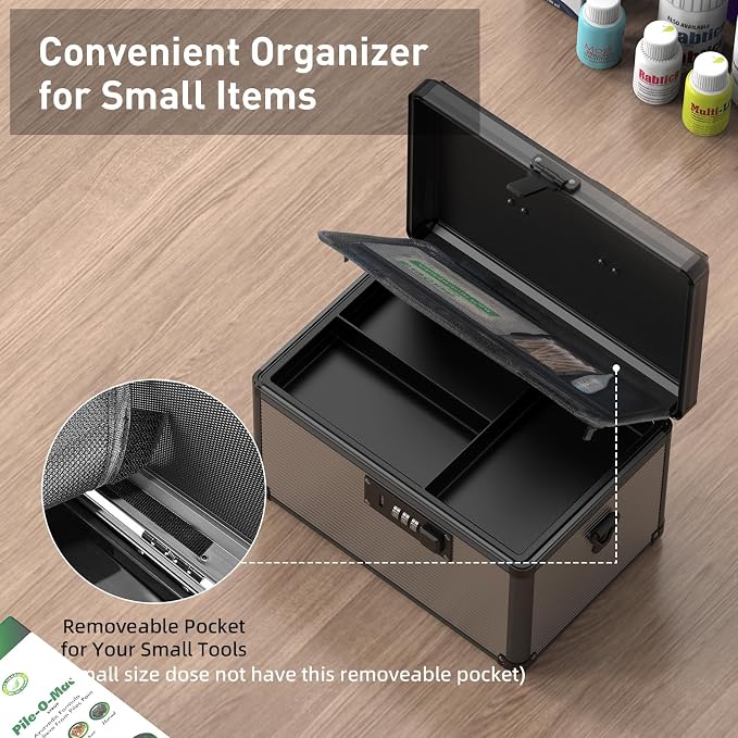 Medicine Lock Box with Code, Medication Lock Box with Removable Tray & Pocket Bag, Portable First Aid Box for Home&Travel, 12 * 7.7 * 7.9 Inch (Black) - Image 6