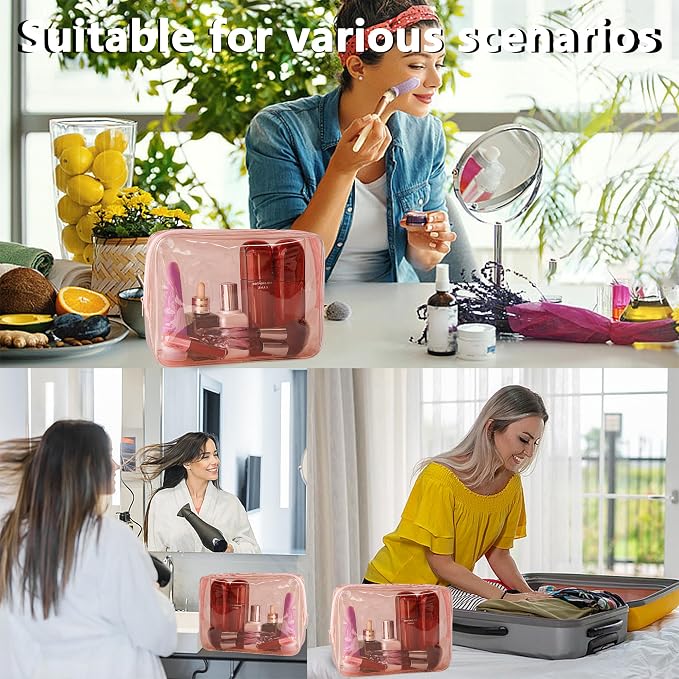 Waterproof PVC Makeup Bag - Leakproof Cosmetic Organizer for Travel Toiletry Storage 9.84×7.09×2.36 Inch for Women & Men (Brown) - Image 6