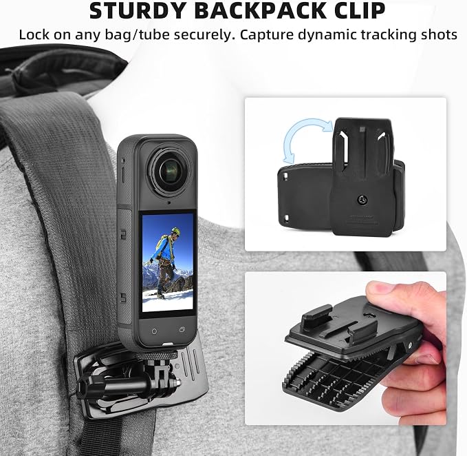 BRDRC Accessories Kit for Insta 360 X5 X6 X4 Air, Chest Mount Head Strap Harness Backpack Clip Holder Wrist Strap, 360°Rotating Adapter + Quick Release for Insta360 One X3 X Camera Accessory Bundle - Image 5