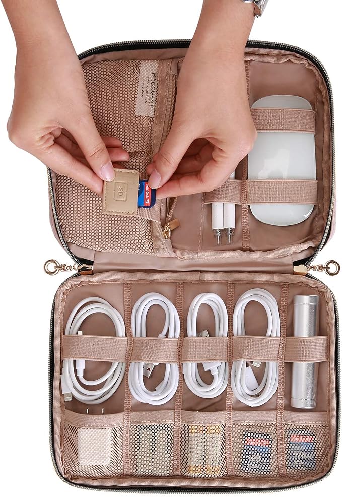 BAGSMART Large Electronics Travel Organizer Case for Women, Pink | Travel Essentials, Cord Organizer, Cable Organizer Bag, Travel Accessories for Women - Image 3