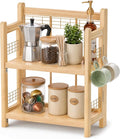 No-Assembly Coffee Bar Organizer, 2-Tier Coffee Station Shelf | Foldable Oak Wood Shelf, Coffee Station Accessories Storage for Syrup & Pod, 3 Hooks for Mugs, Kitchen Condiment Rack Natural by JNFUZ