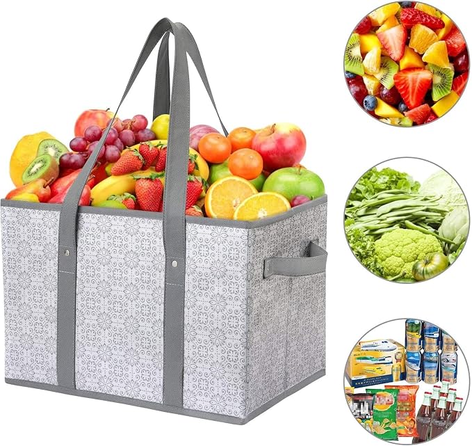 Reusable Grocery Bags 3 Pack, Foldable & Water Resistant Shopping Bags | Large Grocery Tote Bag Water Resistant Shopping Bags Foldable Grocery Bag for Clothes,Shoes and Picnic - Image 3