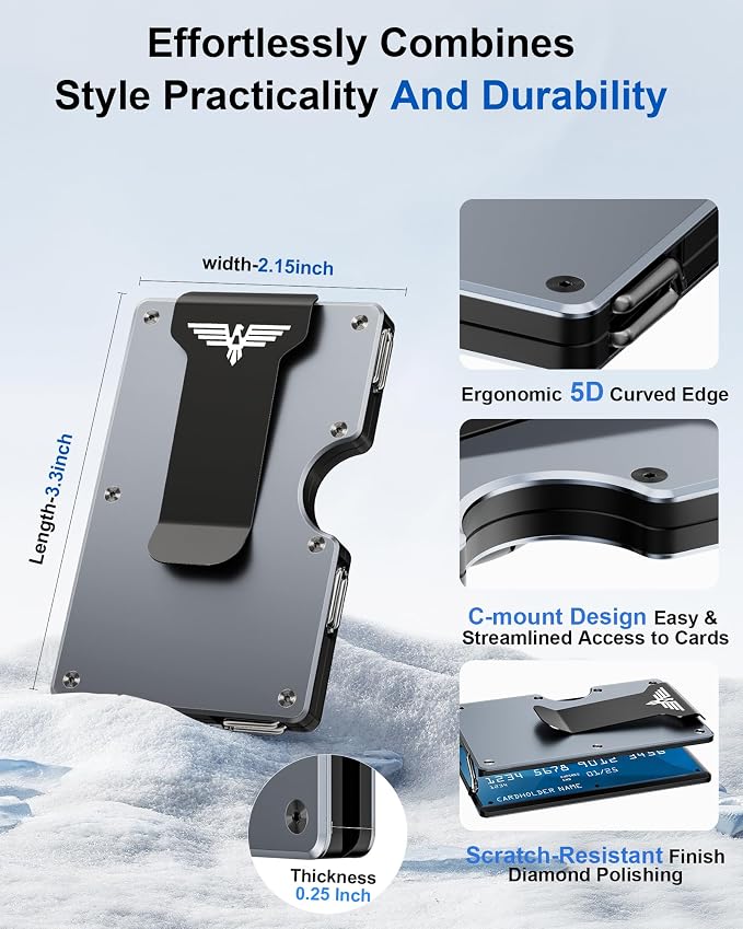 Lenvoten Upgraded Hinged Minimalist Wallet for Men, AirTag Compatible | Slim Metal Aluminum, RFID Blocking Credit Card Holder & Money Clip Holds 20 Cards, Premium Scratch-Resistant Finish - Image 2