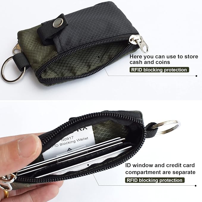 CHENSPRX Minimalist RFID Blocking Small Wallet with ID Window,WaterResistant Zip Id Case Wallet with Lanyard Keychain for Cards,Cash,Travel,Women,Men - Image 4