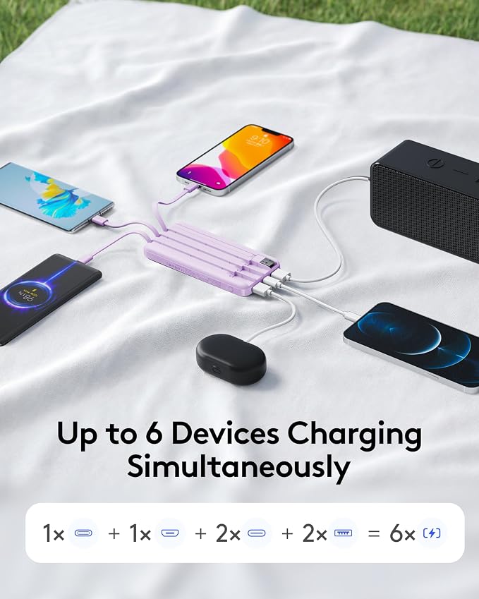 Orfeika Fast Charging Portable Charger Power Bank with Built-in 4 Cables | 10000mAh|Ultra-Slim&Light|Flight-Safe|Power 6 Devices at Once|22.5W|Battery Pack For iPhone,Samsung,Google|Travel Essentials - Image 7