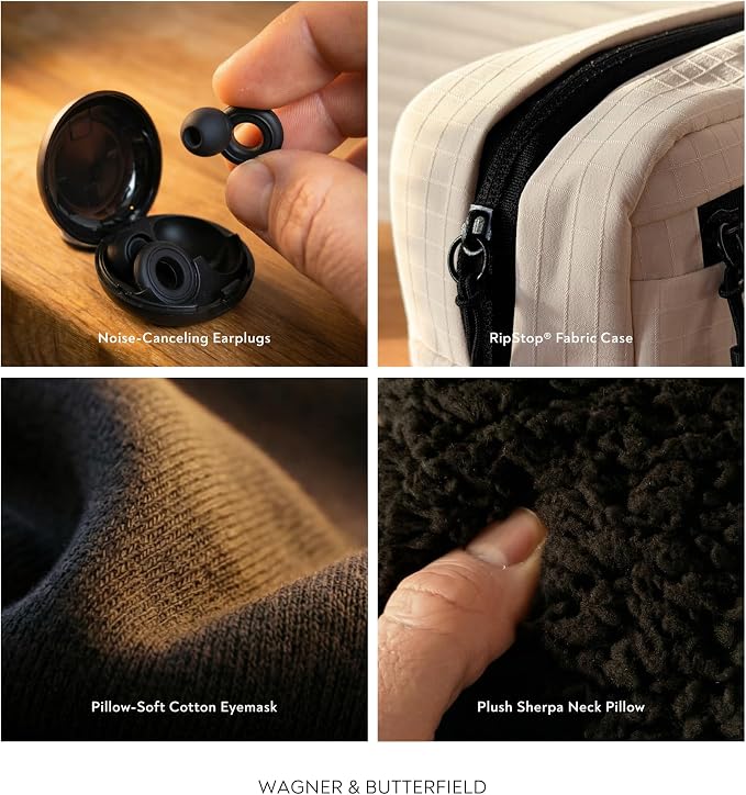 Slim Travel Neck Pillow for Long Flights, 360° Memory Foam Support Travel Neck Pillow with Premium Airplane Comfort Essentials 5pc Set, Best for Sleeping on Airplanes, Cars, Trains | Compact Bag - Image 4