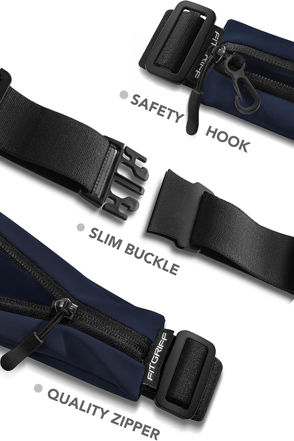 Fitgriff® Running Belt V2 for Men & Women - Slim Fanny Pack, Phone Holder for Jogging, (Fits All Cell Phones) - Money Belt, Runners Waist Pouch (Dark Blue, Adjustable (Waist 24.4 – 43.3 inches)) - Image 4