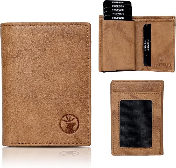 Anti-Theft Top Grain Leather RFID Card Holder Cum Minimalist Wallet for Men's and Women's (Tan) - Image 3