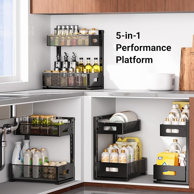 TISTAYA Under Sink Organizer, Metal Under Sink Organizers and Storage, Slide Out Pull Out Cabinet Organizer for Kitchen, Bathroom, Pantry, Laundry, Study, Black - Image 9