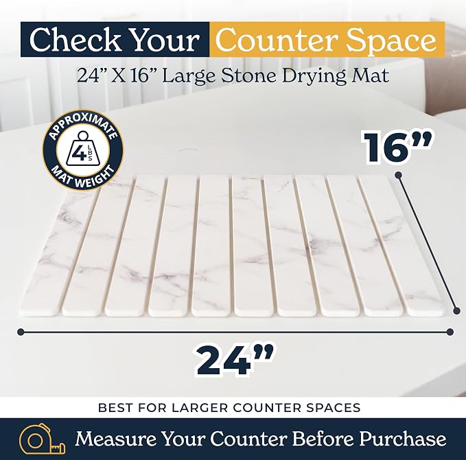 Oleex 3-Pack Stone Dish Drying Mat Set Includes 1 Large 24”x16” & 2 Small 4”x9” for Kitchen Counter-Collapsible Diatomaceous Earth Pad Absorbs Water & Dries Dishes Fast, Non-slip, Odor-Resistant Mats - Image 8