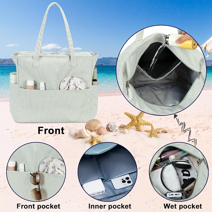 Bluboon Beach Bags for Women, Large Waterproof Tote Bag With Wet Compartment for Pool Weekender Travel Gym - Image 8