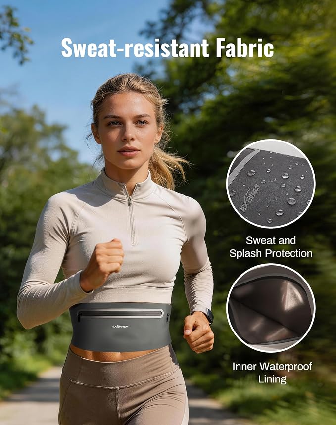 Running Belt for Women & Men-Ultra Light Slim Running Belts | Water-Resistant Phone Holder, 5 Pockets, Adjustable Waist Strap & Reflective Safety for Running, Hiking & Fitness - Image 4