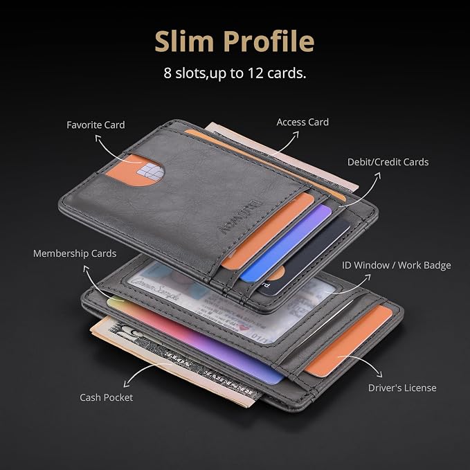 Buffway Slim Minimalist Front Pocket RFID Blocking Leather Wallets for Men and Women - Alaska Grey - Image 4