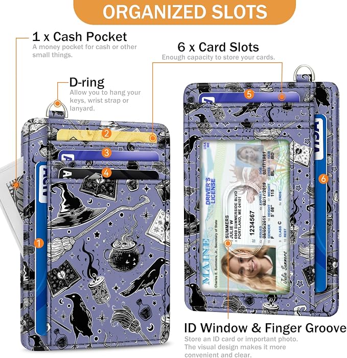 Yonlevres Goth Credit Card Holder Slim RFID Wallet Women Small Travel Funny | Front Pocket, Handy, RFID Blocking, Woman Girls Ladies Gifts, D-ring for Keychain,Thin Mini Card Case, ID Window, PU Leather - Image 4