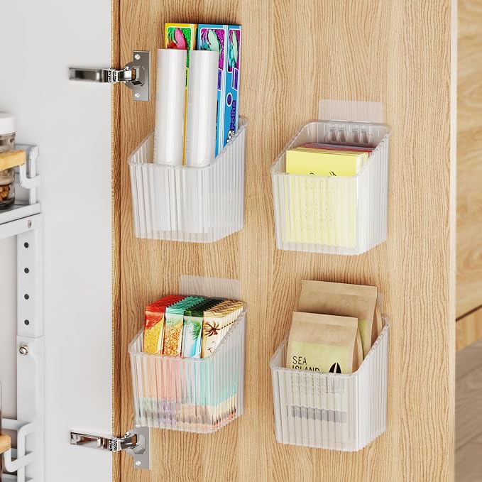 NiHome 4-Pack Cabinet Door Organizer, Adhesive RV Camper Wall Storage Caddy | No-Drill Plastic Bin With Drain Holes For Kitchen Bathroom Pantry Organization, Space Saving Small Item Holder, White - Image 3