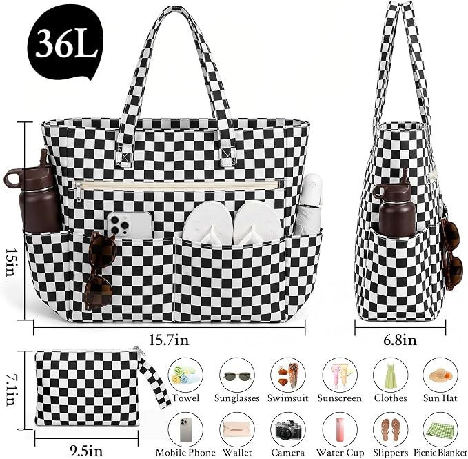 Large Beach Bags for Women, Waterproof Sandproof Beach Tote Bags Swim Pool Bags with Zipper & Wet Pocket Family - Image 5