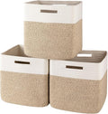 OIAHOMY 13 Inch Cube Storage Bins, 3-Pack Cotton Rope Woven Baskets for Organizing, Insert Storage Baskets for Shelves, Baby Nursery, Closet Organizer, 13 * 13 * 12.6IN, Brown & White by MasterofSpaceOptimization