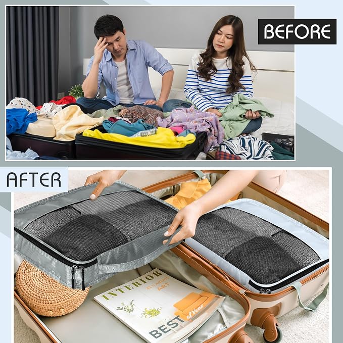 5 Pcs Packing Cubes for Suitcase Large Travel Cubes Carry on Luggage Organizer Bags for Clothes Accessories(M,Gray) - Image 3