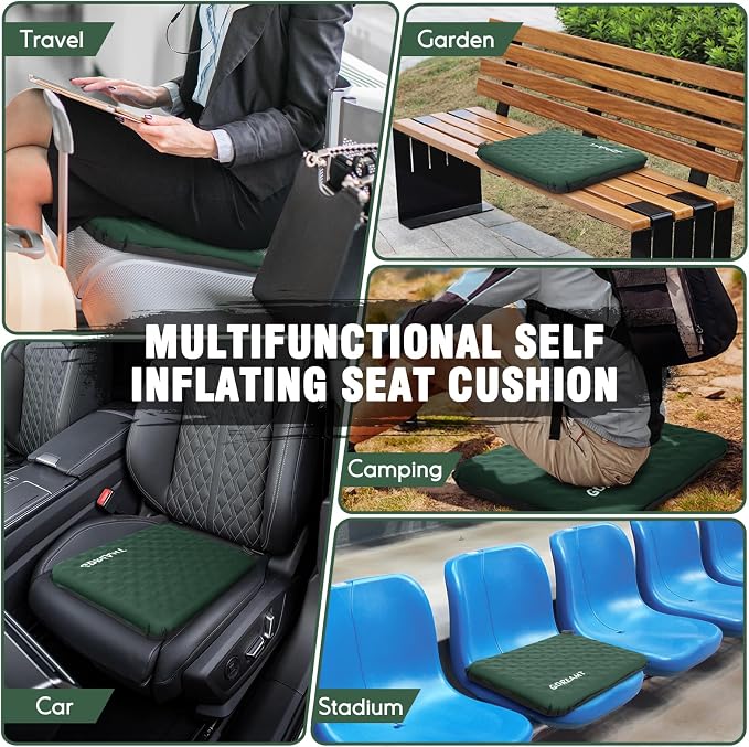 Inflatable Seat Cushion, Self-Inflating Memory Foam Stadium Seats Cushion Lightweight & Compact Chair Sitting Pad Airplane Cushion for Long Flight Travel Outdoor Camping Car Bleachers Office - Image 7