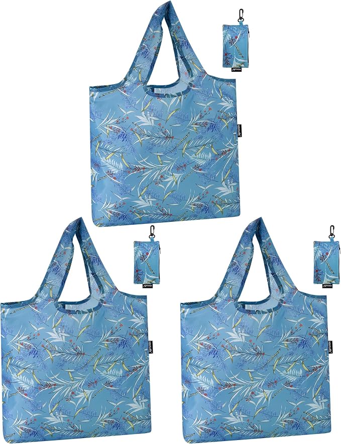 HOLYLUCK Reusable Grocery Bags,Heavy Duty Foldable Shopping Tote Bag (Standard, Blue leaves) by holyluck