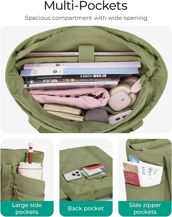 BAGSMART Crush Tote Bag for Women, 20L Puffer Work Tote with Zipper | Quilted Nurse Hospital Bag For Travel College Gym - Image 3