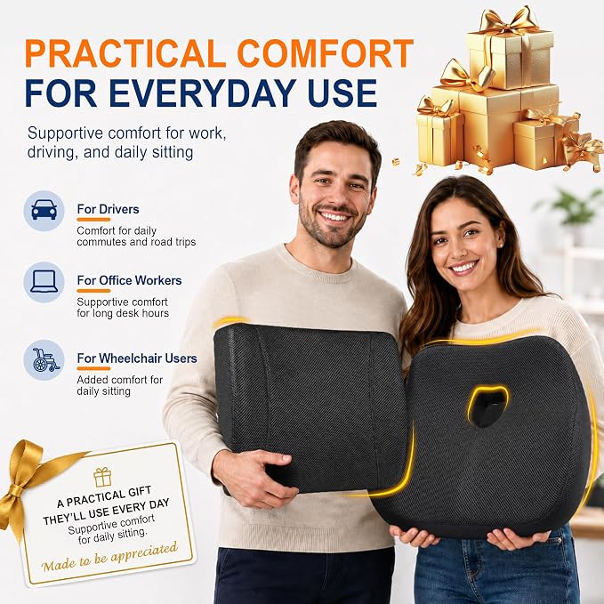 Allaboutsla Car Seat Cushion and Lumbar Back Support Pillow Set for Driving | Memory Foam Car Seat Cushions, Back Support for Car, Car Cushion for Height, Pressure Relief for Trucks, Office Chairs, Black - Image 9