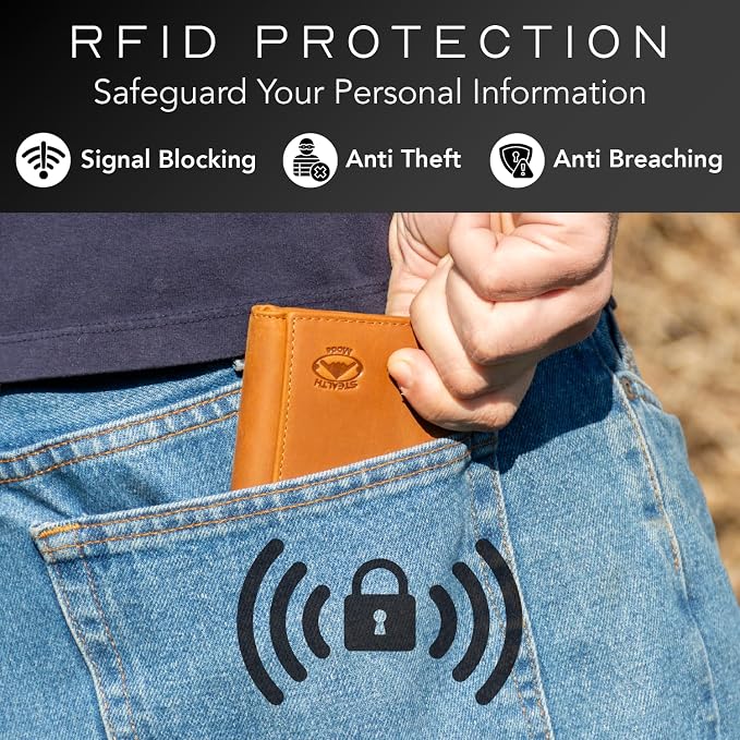 Stealth Mode Trifold RFID Blocking Leather Wallet for Men (Beige) | Top Grain Napa Leather, 9 Card Slots, ID Window, Gift Box – Gift for Dad, Husband, or Son - Image 4