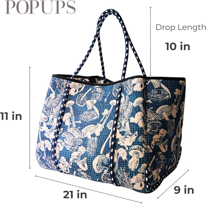 POPUPS Large Neoprene Tote Bag for Women - Everyday Designer Handbag for Travel Work and Beach with Pockets and Zipper Pouch - Image 4