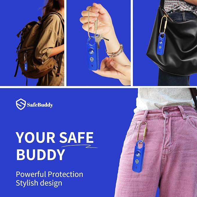 Personal Alarm for Women, Men, Kids, Elderly, Self Defense - Designed by Women 140DB Extra Speakers Alarm with Strobe Light, Rechargeable, Safety Alarms and Premium Keychain (Klein Blue) - Image 4