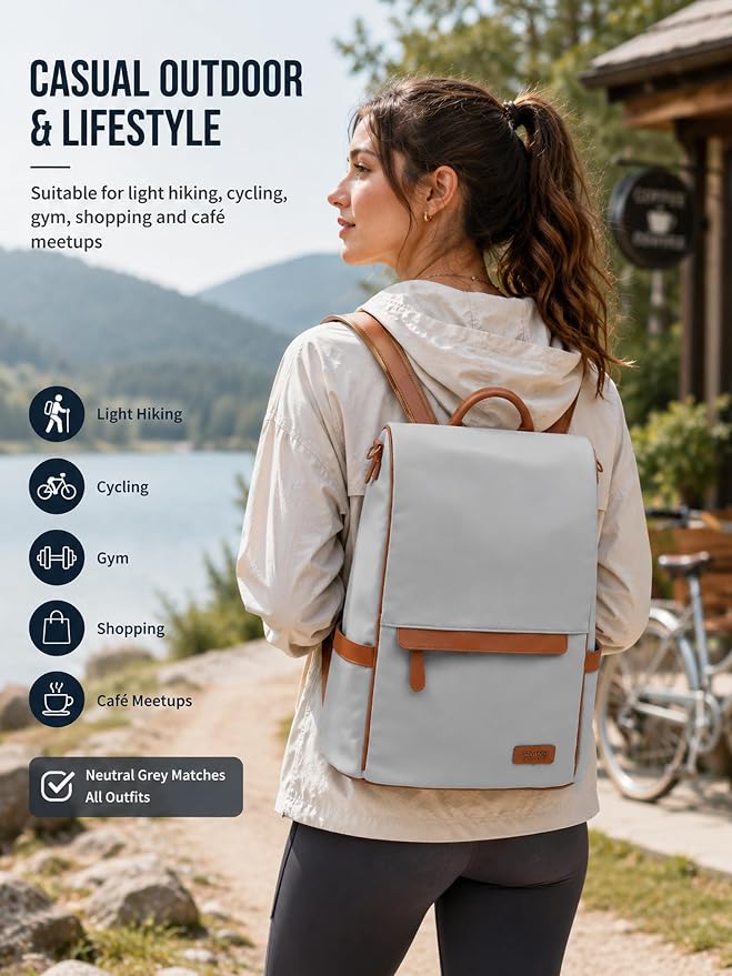 Anti Theft Backpack Purse for Women Lightweight Casual Travel Daypack Beige - Image 7