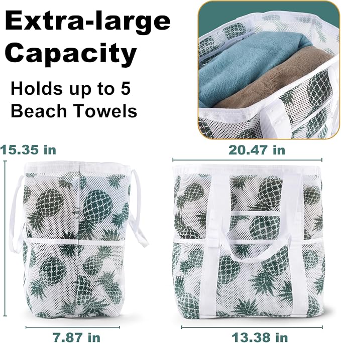 CaCTOUR Mesh Beach Bag,Large Beach Bags for Women with 8 Pockets,Packable Tote Bag for Beach Cruise Pool Vacation Essentials - Image 4