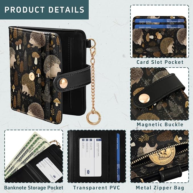 Night Hedgehog Mushroom Women's Wallets RFID Blocking,Credit Card Holder Bifold Wallet,Slim Card Cases,PU Leather Travel Wallet for men Girls - Image 5