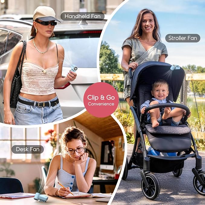 Clip-On Portable Fan for Strollers Travel, Rechargeable Turbo Personal Fan | Clip to Bag Strap Hat Stroller Shirt Desk Car Seats, Small 4 Speed 360° Rotate, Led Display, Turbo 13500RPM, Travel Essential - Image 4