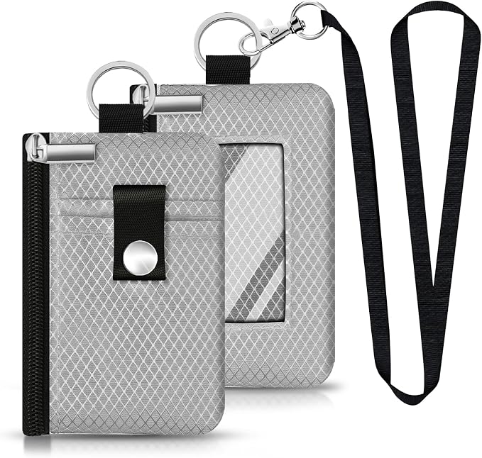 Minimalist RFID Blocking Small Wallet with ID Window,WaterResistant Zip Id Case Wallet with Lanyard Keychain for Cards,Cash,Travel,Women,Men (Light gray) - Image 3