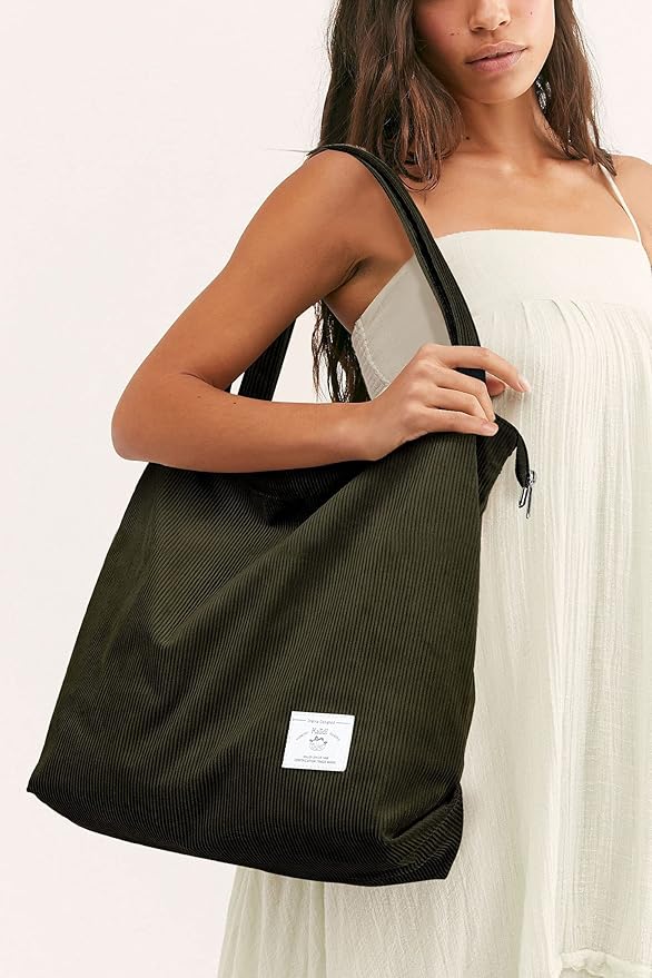 KALIDI Women Corduroy Tote Bag Zipper Casual Tote's Handbag Big Capacity Shoulder Bag with Pockets - Image 2