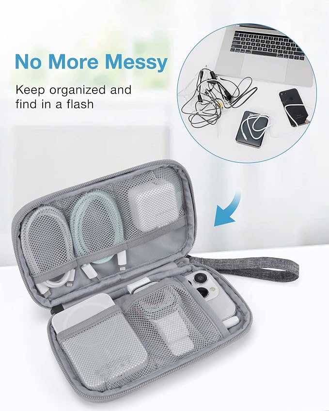 BAGSMART Cord Organizer Travel Cable Organizer Bag Tech Electronic Organizer Travel Case, Travel Essentials for Charger, Cable, Phone, Flash drive, Single Layer - Grey - Image 4