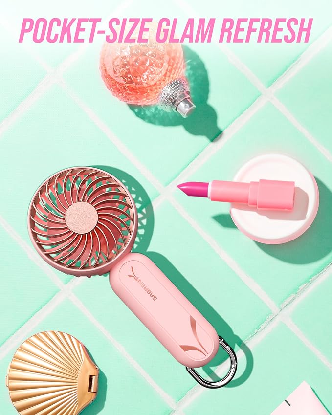SABRENT ChillyPop Mini Rechargeable Personal Fan, USB-C, Pink | Lightweight quiet cooling; rechargeable USB-C; pocket-sized; travel & makeup fan; pink - Image 4