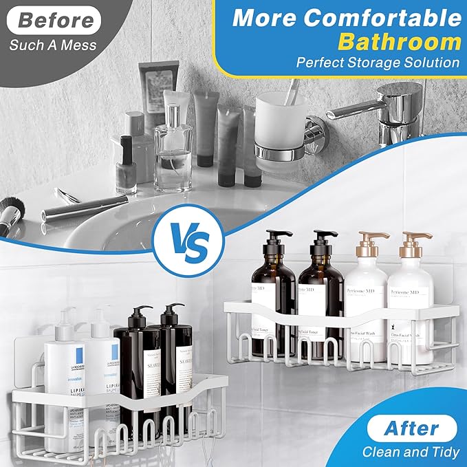Shower Caddy 5 Pack,Adhesive Shower Organizer for Bathroom Storage&Home Decor&Kitchen,No Drilling,Large Capacity,Rustproof Stainless Steel Bathroom Organizer,Shower Shelves for Inside Shower-Larger - Image 3
