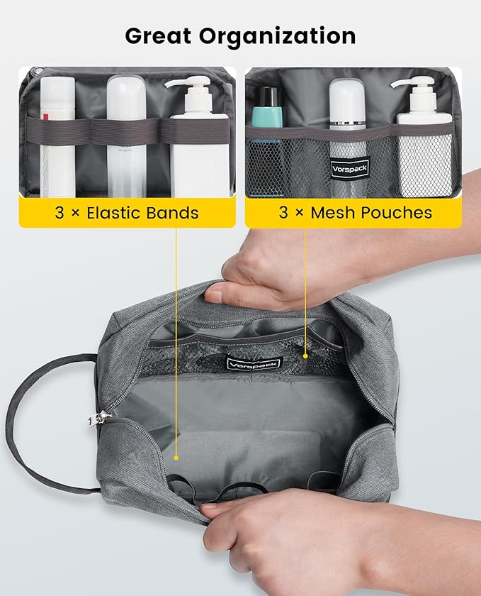 Vorspack Water Resistant Toiletry Bag for Men & Women, Medium, Black | Lightweight and Portable, Small Makeup Bag, Cosmetic Bag, Travel Bag for Essentials, Accessories, Ideal for Travel, Gym - Image 3