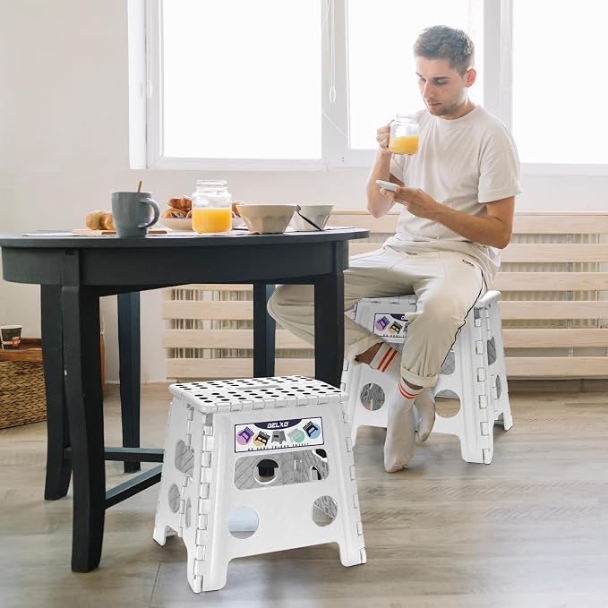 Delxo Folding Step Stool 13 Inch,300 Lbs Step Stool for Adults White | Foldable Step Stool 13",Non-Slip Foot Stools with Handle,Lightweight Collapsible stools for Kitchen,Bathroom,Bedroom,Garden - Image 3